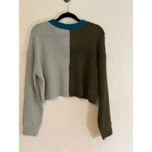 True Craft Cardigan Multicolor Green Blue L Women Colorblock Cropped Knit V-Neck thumbnail 10