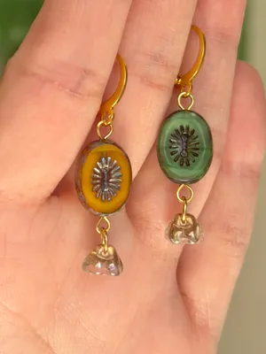 Handmade retro vintage cute whimsical style quality Czech glass beads unique dangle earrings❤️ thumbnail 4