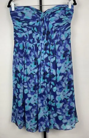 Banana Republic Blue Chiffon‎ 100% Silk Sweetheart Neck Strapless Dress Size 8 thumbnail 1
