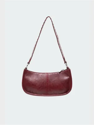 Studded Strap Faux Leather Shoulder Bag - Burgundy / Dark Red thumbnail 2