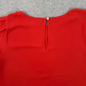 LOFT Women's Large Peplum Top Blouse Red Sheer Keyhole Back Short Sleeve thumbnail 10