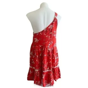 FREE PEOPLE All Mine Red Floral One Shoulder Ruffle Hem Mini Dress Size XS thumbnail 5
