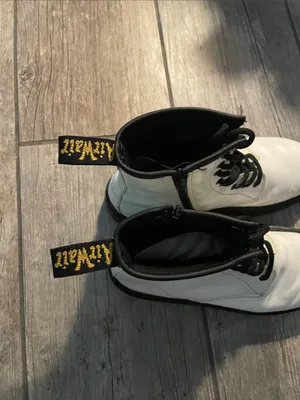 Dr. Martens White and Black Leather Combat Boots thumbnail 2