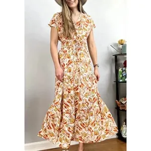 Kilig Amazon yellow floral smocked midi dress small thumbnail 2