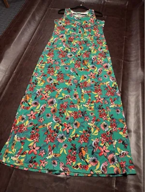 LuLaRoe Dani Maxi Tank Dress Green Birds Tropical Floral Large Stretch thumbnail 1