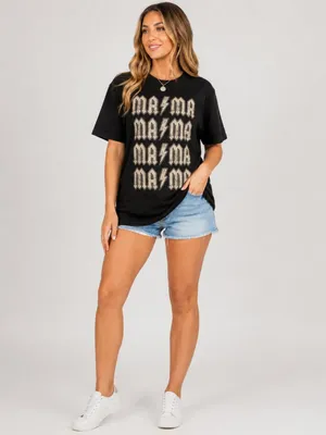 Black MAMA Lightning Bolt Graphic Tee Retro Rock Style NWT thumbnail 2