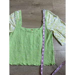 EUC Free‎ People Marigold Tee Top Womens in Key Lime Combo Smocked Crop size M thumbnail 4