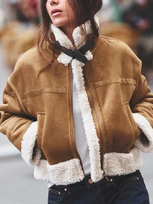 Zara Double Faced Jacket with Central Zip in Brown thumbnail 1