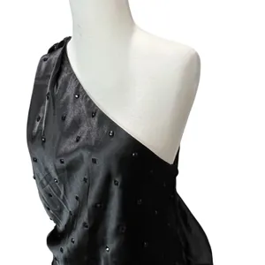 Allen Schwartz Prive Dress 12 Black Jeweled One Shoulder Blouson Evening Party‎ thumbnail 4