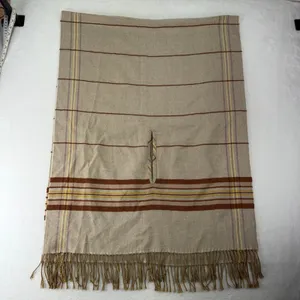 Madewell Placed Plaid Cape Scarf Poncho Fringe Armholes Beige Brown K4535 Preppy thumbnail 5