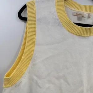 Barbour Dana Sweater Vest Womens US 12 White Yellow Cotton Coastal Preppy thumbnail 2