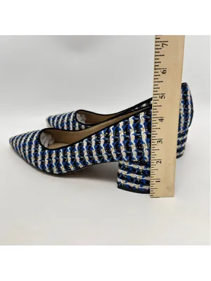 Ann Taylor Tweed Block Heel Pointed Toe Houndstooth Pumps Blue Black Size 8M thumbnail 3
