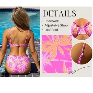CUPSHE Pink Orange Palm Leaf Ruffle Bikini‎ Swimsuit Set Size L thumbnail 5