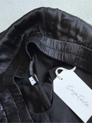 New Enza Costa Pleated Satin Pant in Black thumbnail 5