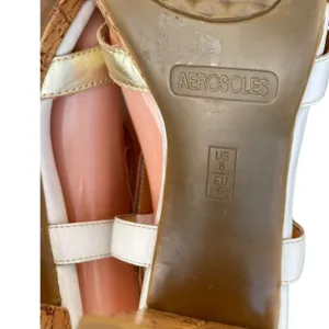 Aerosoles White Gold Tan Leather Strappy Slingback 3" Heel Sandals Size 8 Boho thumbnail 10