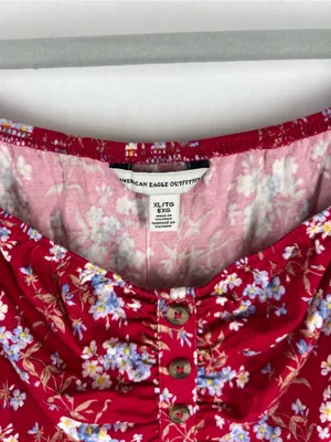 NWT American Eagle Red Floral Puff Sleeve Shift Mini Dress XL thumbnail 3