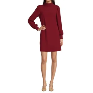 Alex Marie Womens Burgundy Funnel Neck Puff Sleeve Shift Dress 6 thumbnail 2