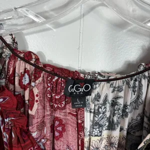 GiGiO USA Patchwork Maroon Floral Relaxed Fit Blouse Top Large L Button Front thumbnail 4
