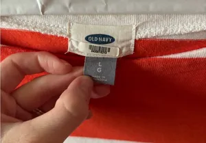 Old Navy Orange and White 3/4 Striped Shirt thumbnail 2