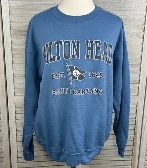 GILDAN Hilton Head South Carolina Crewneck Sweatshirt Blue/Navy-Medium thumbnail 1