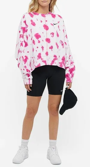 Nike $110 Women's Sportswear Oversized Fleece White Pink Tie-Dye Crew Sweatshirt thumbnail 1