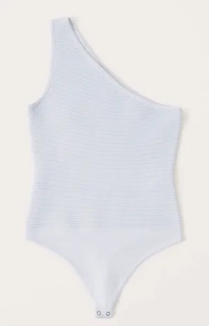 Abercrombie & Fitch Knit Ribbed One-Shoulder Bodysuit Pale Blue Sz M thumbnail 1