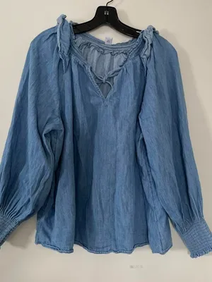 Old Navy Chambray Peasant Top Womens XXL Blue Boho Cottagecore Western Cotton thumbnail 1