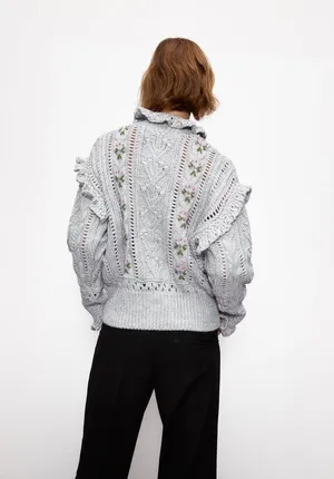 Gray Embroidered Oversized Sweater Top thumbnail 5