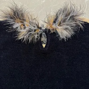 Elizabeth New York Tan Black Fuzzy Collar Rare Vintage Sweater Top Small thumbnail 9