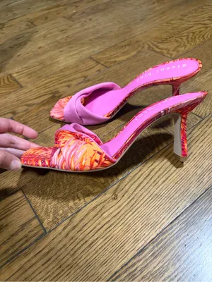 Gianni Bini Pink & Orange Tropical Print Slide Heels size 9.5 thumbnail 3