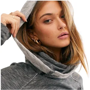 FREE PEOPLE BEACH Women’s Boho Cocoon Heather Gray Cowl Neck Knit Top thumbnail 2