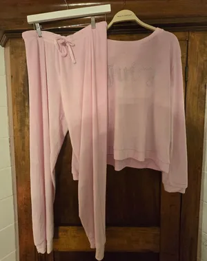 Juicy Couture Pink Velvet Logo-Studded Track Pants And Top Large thumbnail 1