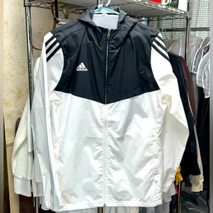 Adidas black and white windbreaker jacket. US MEDIUM thumbnail 1