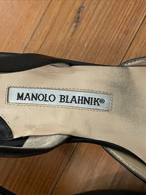 Manolo Blahnik Carolyne Black Leather Pointed Slingback Pumps, Size 41 Italy thumbnail 11