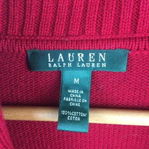 Ralph Lauren Red Cotton Knit Cardigan Button up Preppy Sweater M thumbnail 7