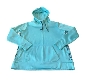 Nike Womens Large Teal Dri Fit Thermal‎ Training Tape Hoodie Workout Winter thumbnail 1