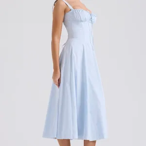 HOUSE OF CB 'Carmen' Soft Blue Cotton Bustier Sundress NWOT thumbnail 4