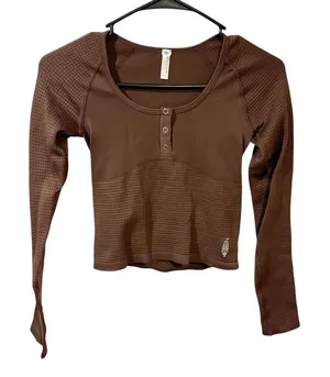FREE PEOPLE MOVEMENT BAIL OUT LONG SLEEVE LAYER Waffle Knit Cocoa Brown XS/Small thumbnail 1