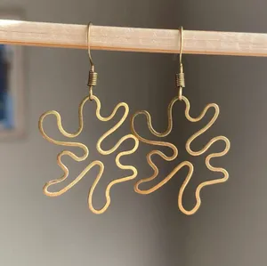 Handmade unique retro vintage hippie fairy boho funky style irregular shaped brass earrings☀️ thumbnail 1