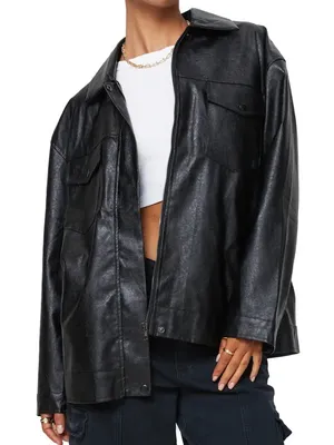 Princess Polly “Callie” Oversized Black Faux Leather zipped Jacket sz 4 thumbnail 5