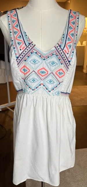 American Eagle Outfitters White Embroidered Mini Dress small thumbnail 1