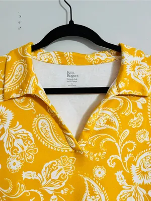 Kim Rogers Mustard Yellow Paisley Tunic Shirt Dress L Cotton Preppy Retro Mod thumbnail 4