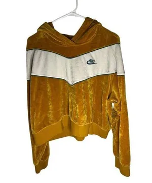 Nike Women's Velour Hoodie XXL Gold Colorblock Casual Fall Wear thumbnail 1