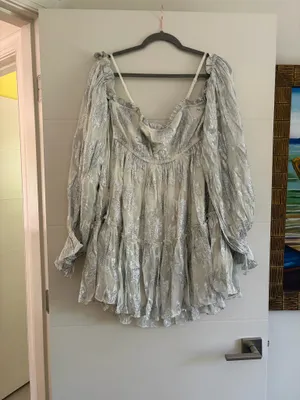 Rocco Sand Silver Ruffle Off Shoulder Mini Dress White Size L thumbnail 2