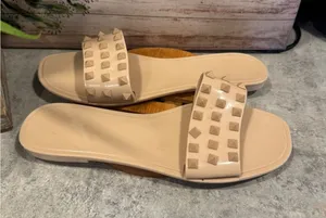 Nude slide-style fashion sandals with studded straps – Size 8 thumbnail 1