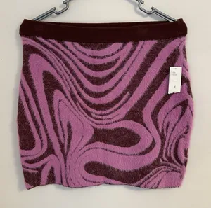 Anthropologie‎ Skirt Fuzzy Rib Trim Waist Pink Wine Size Medium Funky Retro NWT thumbnail 1