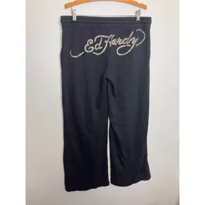 Ed Hardy Sweatpants Womens XL Black Excellent True Death Eagle Glitter Logo thumbnail 6