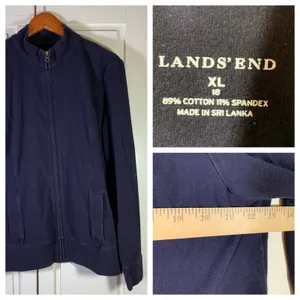 Lands' End Womens XL Navy Blue Full Zip Mock Neck‎ Cotton Stretch Jacket 431606 thumbnail 8
