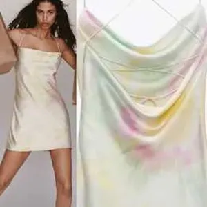 Zara Women Mini Dress Small Multicolor Tie Dye Satin Effect Cowl Neck Open Back thumbnail 5