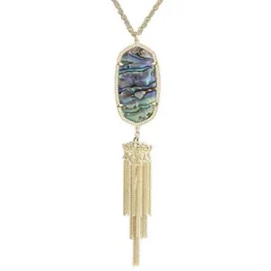 Kendra Scott Rayne Abalone Shell Long Gold Fringe Necklace Blue Green Purple thumbnail 2